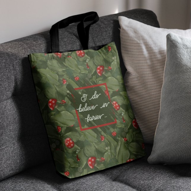 Tote Bag Feuilles de fées magiques et tabourets rouges Aqua (Créateur téléchargé)