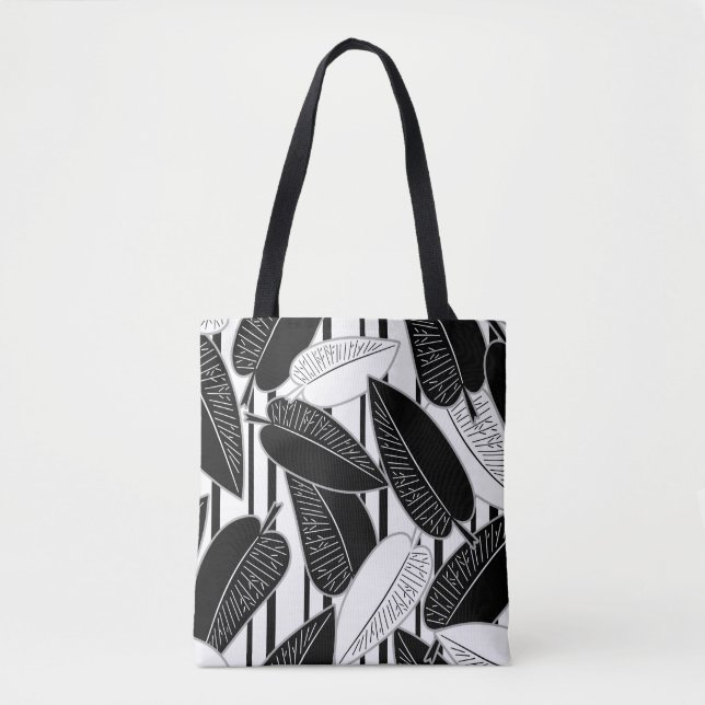 Tote Bag Feuilles de ficus noir moderne abstrait rayé p (Devant)