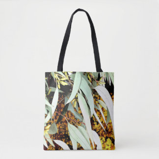 Tote Bag feuilles de gomme et fleurs jaunes fleurs florales