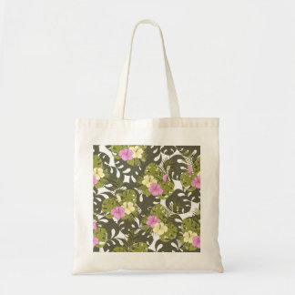 Tote Bag Feuilles de jungle tropicale et motif d'hibiscus