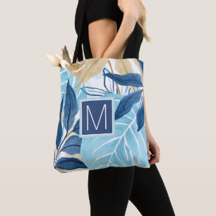 Tote Bag Feuilles de la Jungle Bleue