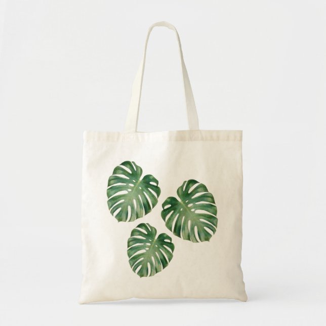 Tote Bag Feuilles de la Monstère Tropicale Verte (Devant)