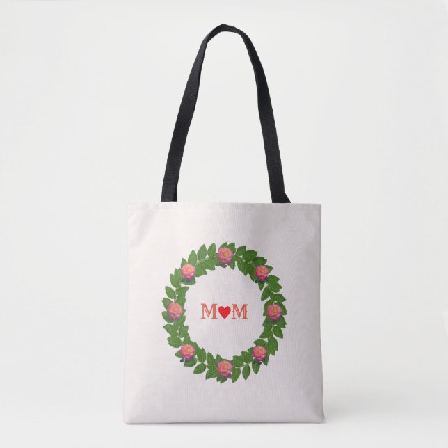 Tote Bag Feuilles de Laurier et Roses Modernes (Devant)