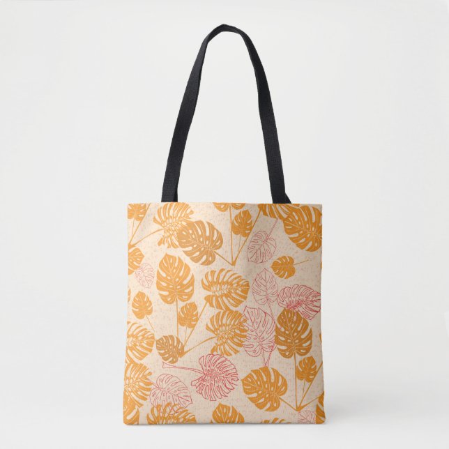 Tote Bag Feuilles de monastères tropicaux. dessin silhouett (Devant)