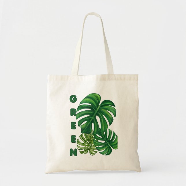 Tote Bag Feuilles de Monstera Vertes (Devant)