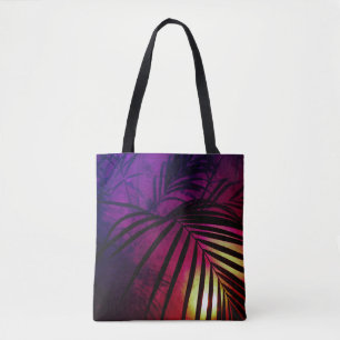Tote Bag Feuilles de palmier coucher de soleil moderne trop