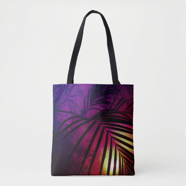 Tote Bag Feuilles de palmier coucher de soleil moderne trop (Devant)