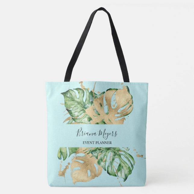 Tote Bag Feuilles de palmier tropicales sarcelle or végétat (Devant)