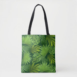 Tote Bag Feuilles de palmier vert tropical sur fond vert fo