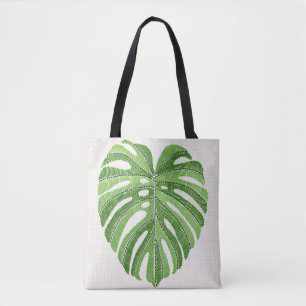 Tote Bag Feuilles de palmiers brodés. Monstère tropicale ve