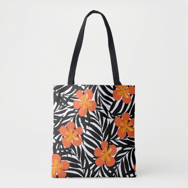 Tote Bag Feuilles de palmiers tropicaux, application vintag (Devant)