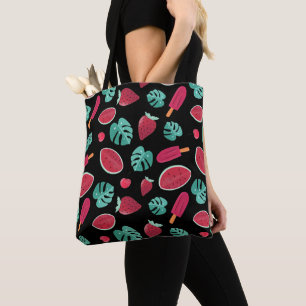 Tote Bag Feuilles de poissonnerie, cerise, fraise et pastè