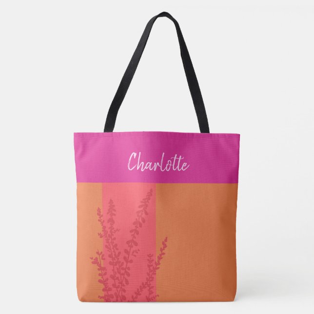 Tote Bag Feuilles De Verdure Rose Et Orange Chaud Personnal (Devant)