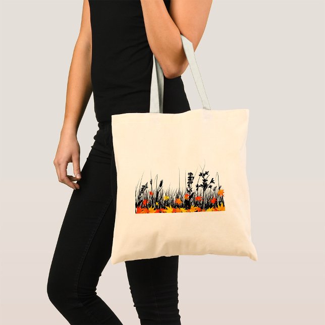 Tote Bag Feuilles d'érable d'automne et silhouette d'herbe  (Créateur téléchargé)
