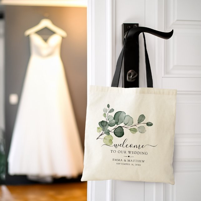 Tote Bag Feuilles d'eucalyptus verdure mariage de bienvenue (Eucalyptus Leaves Greenery Welcome Wedding Tote Bag)
