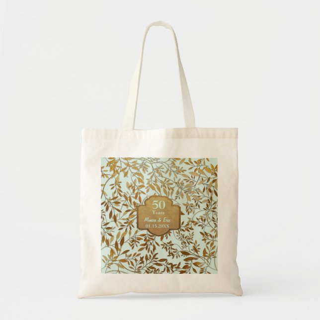 Tote Bag Feuilles d'or 50e anniversaire Mariage (Devant)