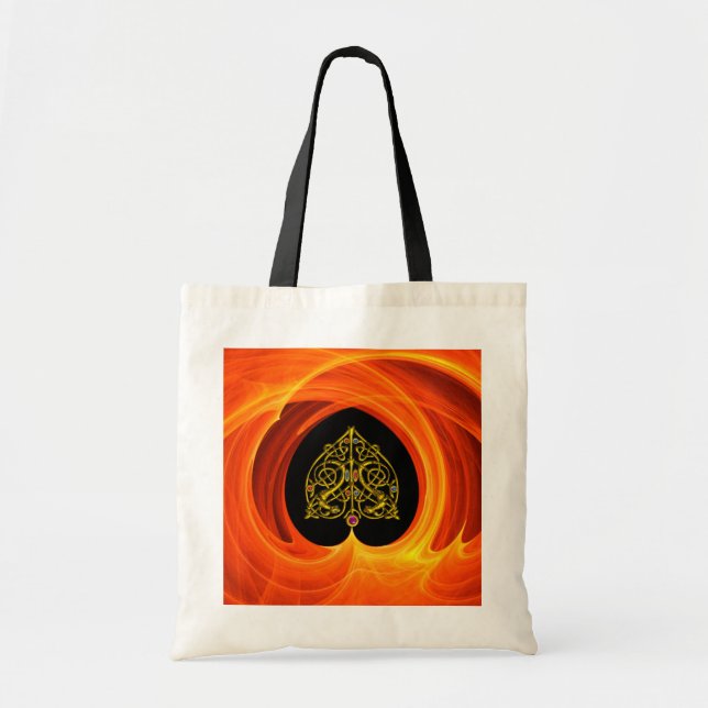 TOTE BAG FEUILLES D'OR DANS LES CHALEINES FRACTALES ORANGE (Devant)