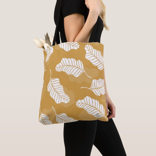 Tote Bag Feuilles d'or et de blanc (De près)