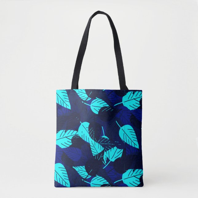 Tote Bag Feuilles en couche bleue de minuit (Devant)