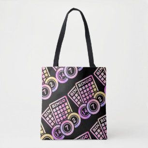 Tote Bag Feuilles et boules de bingo - rose et jaune