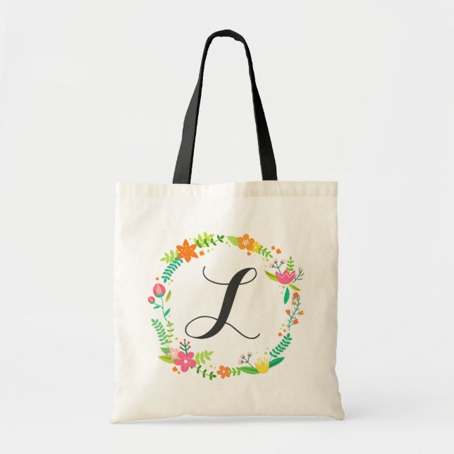 Tote Bag Feuilles Monogrammes Personnalisés Et Fleurs De Re (Devant)