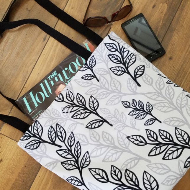 Tote Bag Feuilles noirs et gris (Créateur téléchargé)