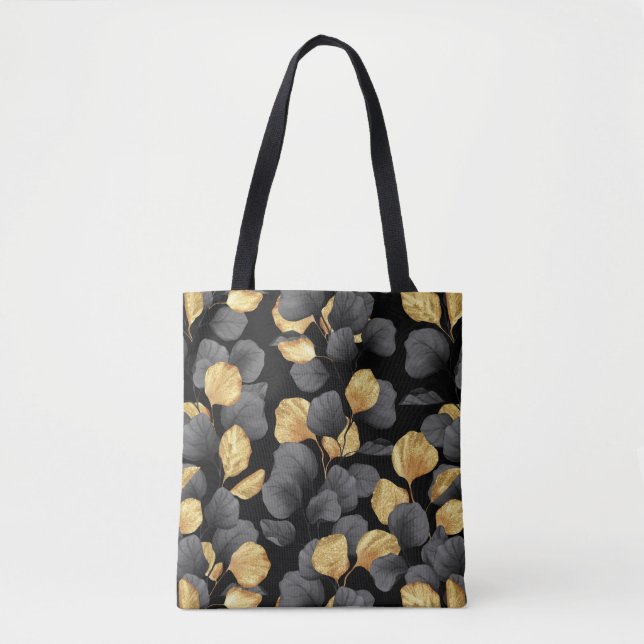 Tote Bag Feuilles noirs et or. Motif (Devant)