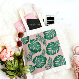 Tote Bag Feuilles Pink & Green Palm sans couture Motif