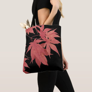 Tote Bag Feuilles rouges de érable japonais sur fond noir