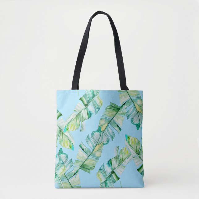 Tote Bag Feuilles tropicaux aquarelle, illustration transpa (Devant)
