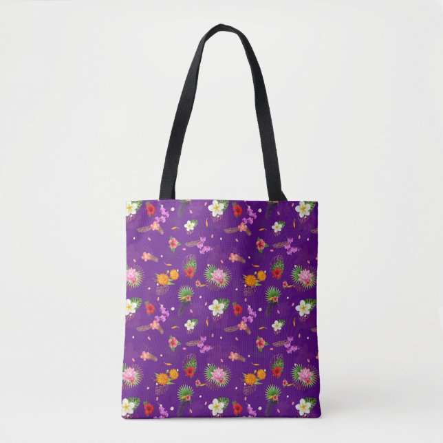 Tote Bag Feuilles tropicaux en violet (Devant)