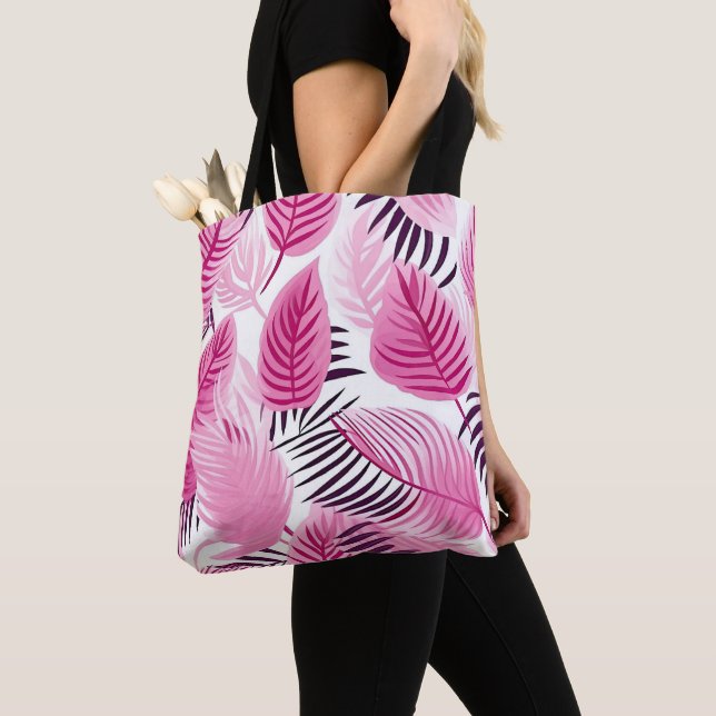 Tote Bag Feuilles tropicaux roses (De près)
