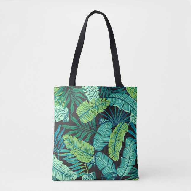 Tote Bag Feuilles tropicaux verts : motif vintage. (Devant)