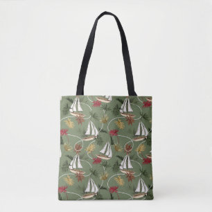 Tote Bag feuilles tropicaux vintages, bateau et corde à voi