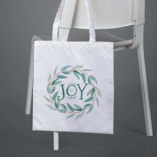 Tote Bag Feuilles vertes Grille de Noël Texte Joie Modèle