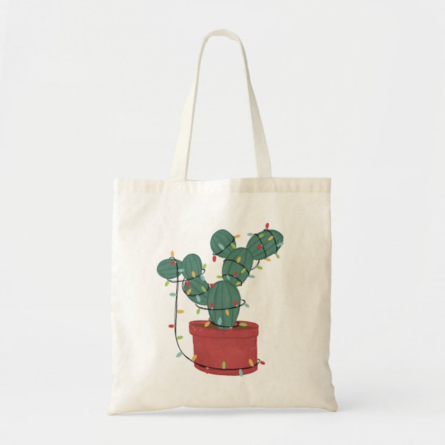 Tote Bag Feux de Noël de Cactus Amoureux Drôle Noël (Devant)