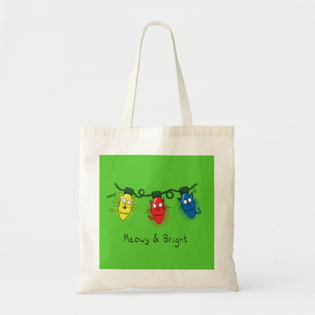 Tote Bag Feux de Noël de chat amusant Meowy et brillant (Devant)