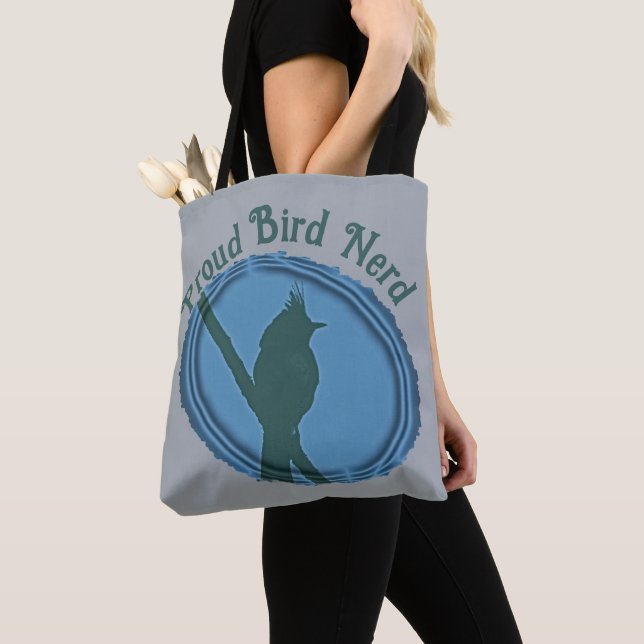 Tote Bag Fier Oiseau Nerd Silhouette Bleu Gris Birder (De près)