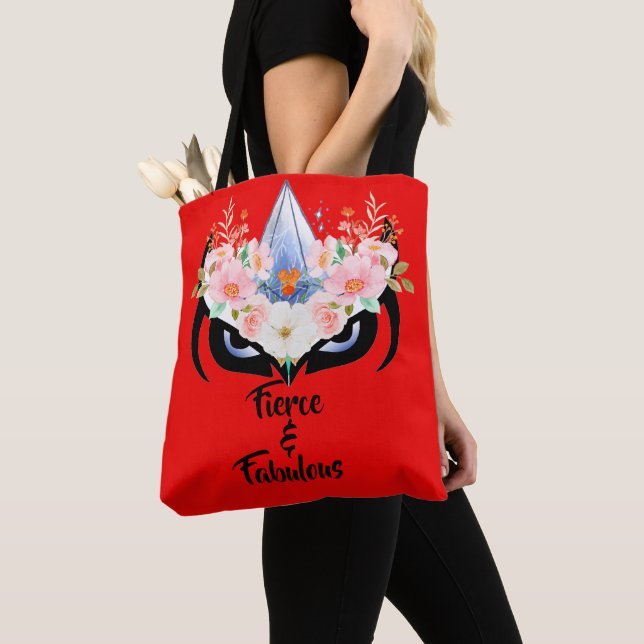 Tote Bag Fierce & fabuleux design fleuri Chouette (De près)