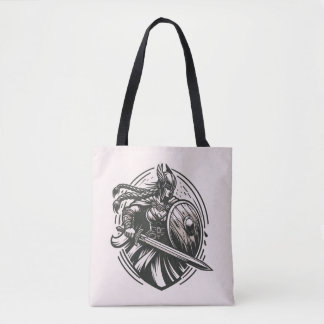Tote Bag Fierce Valkyrie Warrior - Norse Mythology Line Art