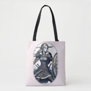 Tote Bag Fierce Valkyrie Warrior - Norse Mythology Line Art