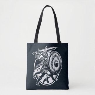 Tote Bag Fierce Valkyrie Warrior - Norse Mythology Line Art