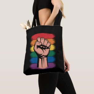Tote Bag Fierté de poing élevée Rainbow LGBTQ Droits de sup
