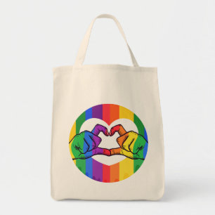 Tote Bag Fierté LGBTQ Coeur arc-en-ciel mains