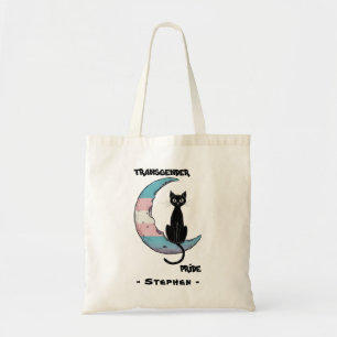 Tote Bag Fierté transgenre - Chat noir sur la lune transsex