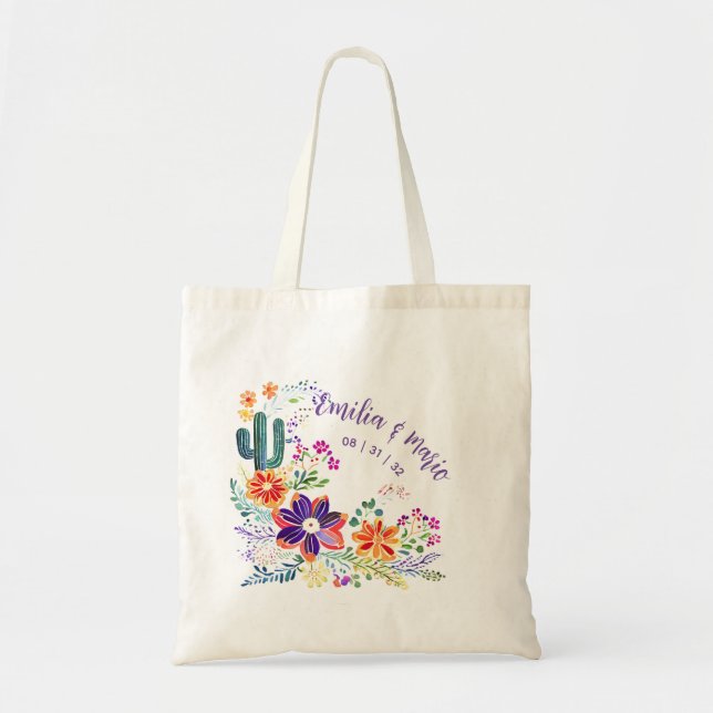 Tote Bag FIESTA Cactus Folkart Fleurs Personnalisé (Devant)
