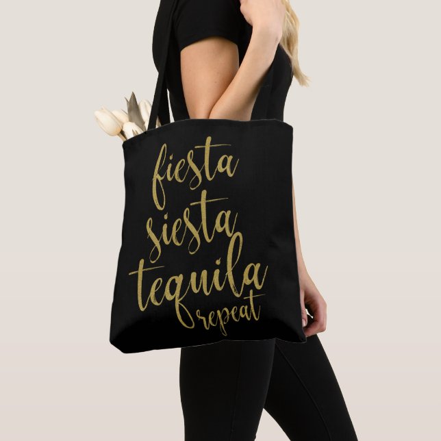 Tote Bag Fiesta Siesta Tequila Parties scintillant répétée  (De près)