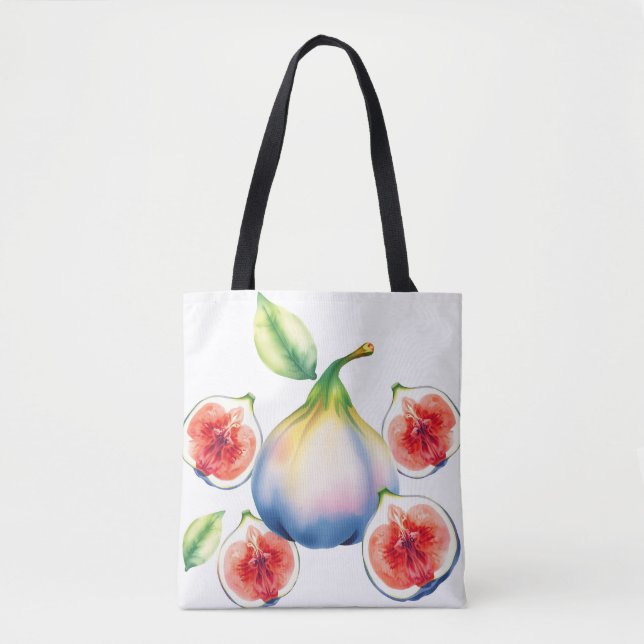 Tote Bag Fig d'aquarelle fraîche avec blanc doux (Devant)