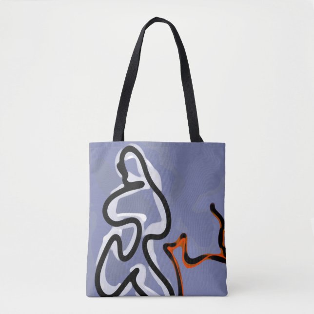 Tote Bag Figure avec Feline : bleu Abstrait, orange, B & W (Devant)