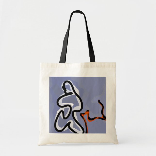 Tote Bag Figure avec Feline : bleu Abstrait, orange, B & W (Devant)